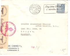 Danmark Cover WWII Dansk Chemo A/S Kopenhagen + Canc. 1943 Tape Censor 'f' >  Brasseries Réunies Bruges - Cartas & Documentos