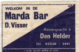 Dutch Matchbox Label, Den HELDER - North Holland, MARDA BAR, D. Visser, Holland Netherlands - Boites D'allumettes - Etiquettes
