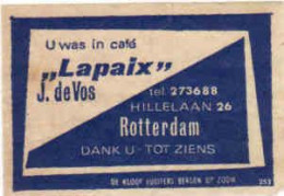 Dutch Matchbox Label, ROTTERDAM - Zuid Holland, Café LAPAIX, J. De Vos, Holland, Netherlands - Boites D'allumettes - Etiquettes