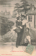 COUPLE - Déjeuner Sur L'Herbe - Picnic - Panier - Parapluie - Carte Postale Ancienne - Paare