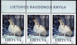 LITHUANIA 2024-02 FAUNA Animals Mammals Rodents: White Hare. Top STRIP Of 3v, MNH - Konijnen