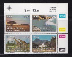 SOUTH AFRICA, 1990, MNH Control Block Of 4, Tourism, M 804-807, Scan X652 - Ungebraucht