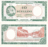 SOMALIA 10 SHILLINGS 1962 P 2a AU/UNC LIGHT STAINS SPOTS ON MARGINS SERIES 017 - Somalië