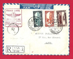 !!! SYRIE, LIAISON AÉRIENNE FRANCE LIBRE SYRIE-LIBAN-AFRIQUE DU NORD, AVEC MARQUE DE CONTRÔLE POSTAL, DE 1943 - Luftpost