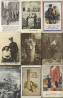 WWI Old Album Of Cards (155) Incl. Embroidered Types, Comic, Submarine, Europe War Ruins, French Cards, Bamforth, RP's I - Ohne Zuordnung