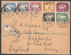 1938 Reg Cover To UK Franked Dhows ½a, 1a, 2½a, 3½a, 8a, 2r & 5r (7 Vals), Tied Aden Double Ring D/stamp For 18.Jan.38.  - Other & Unclassified