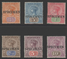 1892 Victoria Defins ½d, 5d, 1s, 2/6d, 5s & 10s Optd SPECIMEN 1s & 2/6d Unused, Other O.g. ½d Gum Tone (6 From Set Of 10 - Sonstige & Ohne Zuordnung