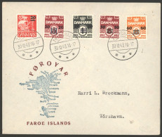 1940-41 Danish Issue Surcharged Set Of Five (SG.1/5) Together On An Illustrated Envelope, Neatly Tied By Thorshavn D/sta - Otros & Sin Clasificación