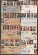 1948-56 National Relief Sets (missing 1952) On Plain Registered Covers To UK. Several Are First Day Of Issue. Scarce. (8 - Sonstige & Ohne Zuordnung