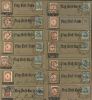 1912 Rhein - Main Flight Cards (14) With 10pf & 20pf Semi-official Labels, All But One Used With Cancels From Darmstadt, - Other & Unclassified