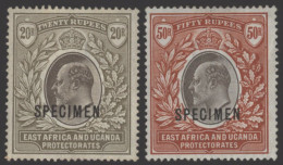 EAST AFRICA & UGANDA 1903-04 CCC 20r Grey & Stone And 50r Grey & Red Brown Optd SPECIMEN, Both  (50r - Gum Crease), Fres - Altri & Non Classificati