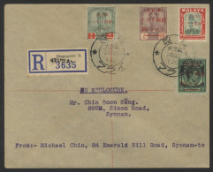 General Issue 1944 Env Registered To Syonan Franked With Red Cross Johore 50c On 50c & .50 On , Straits 50c On 50c And S - Autres & Non Classés