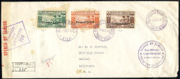 FRENCH 1943 (7 Dec) Envelope Reg To California, Franked By 'France Libre' 5c, 20c & 25c, Cancelled In Violet With Port V - Otros & Sin Clasificación