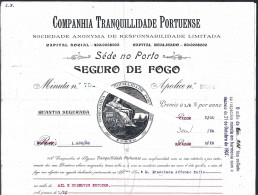 Policy From Companhia Seguros Tranquilidade Portuense From 1913. Fire Insurance. Seguros Tranquilidade Portuense De 1913 - Portugal