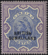 1903 5r Ultramarine & Violet, M (toned Gum & Diagonal Crease) Showing The 'curved Overprint' Variety, SG.24a, Cat. £950  - Other & Unclassified