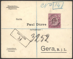 1909 Reg Berbera Cover To Germany Bearing 2r Dull & Bright Purple (SG.42), Tied Fine Berbera C.d.s. Cat. £95 X12 On Cove - Other & Unclassified