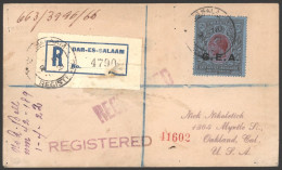 1921 Reg Dar-es-Salaam Cover To USA Bearing 2r Red & Black/blue With G.E.A Opt (SG.66) Tied Dar-es-Salaam Double Ring C. - Sonstige & Ohne Zuordnung