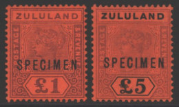 1894 £1 Purple & Red, £5 Purple & Black/red, Each Optd SPECIMEN, Fine Large Part O.g, SG.28/29s. (2) - Other & Unclassified