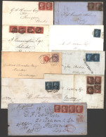 MISCELLANY Group Of 19thC Stamped Covers, Many With Multiple Frankings And Late Fee Payments Incl. 1851 Envelope With 1d - Other & Unclassified