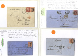 LONDON QV 4d Frankings Group Of Covers, Mainly To France 1856-75 With 4d Stamps Incl. Scarcer 4d Carmine SG.64, 1865 Ite - Other & Unclassified