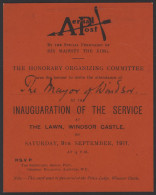 Invitation Card, Windsor: Organising Committee Small Format (100 X 127 Mm) Invitation To The 9th September Inauguration  - Sonstige & Ohne Zuordnung