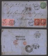 ITALY (SICILY) 1859 Flimsy Outer From Cardiff To Messina Via Marseilles Shows Nice Three Colour Franking Of Pairs 1d Red - Other & Unclassified