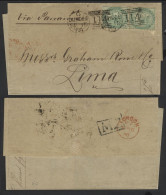 PERU 1858 Cover From Dundee To Lima, Franked Pair 1s Green (SG.72), Tied Dundee Duplexes, Reverse London Transit & Boxed - Other & Unclassified