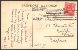 1908 Norwegian PPC Used To UK Via Newcastle Franked KEVII 1d Tied Newcastle Jul.22.13 Machine Cancel, Also Very Fine 'SH - Other & Unclassified