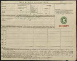 P.O INLAND TELEGRAPH FORMS 1872-76 1s Green Stamp 17a, H/stamped 'PRIORITY' In Red, VF, Huggins TP4. - Other & Unclassified