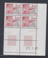 France Préoblitéré N° 173 XX Monuments Historiques : 3 F. 05 En Bloc De 4 Coin Daté Du 21 . 1 . 81 ; 1 Trait Ss Ch. TB - Precancels