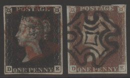 Plate 8 DE, Four Good Margins (small Thin) Cancelled Red MC, Matched With Red Printing Cut Into At Top. (2) - Andere & Zonder Classificatie