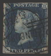1840 2d Deep Blue Pl.1 KL, Close To Good Four Margin Example, Cancelled By An Edinburgh '131' Duplex For Jn.18.1859. Ver - Other & Unclassified