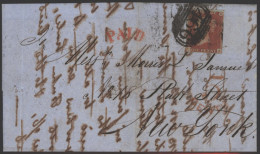 1841 1d Red Brown Pl.87 On Entire Sent From Liverpool To New York, Four Margin Example Lettered LE, Tied By A Liverpool  - Altri & Non Classificati