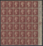 1864-79 Penny Red Pl.100 HG-ML Block Of 36 From The Right Of The Sheet With Marginal Ornament & Part Inscription, Full O - Autres & Non Classés