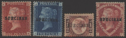 1864-79 1d Red Pl.207 OK, 1858 2d Blue Pl.15 IA, 1870 ½d Rose Red Pl.19 OA & 1½d Rose Red Pl.3 CF, All Optd SPECIMEN Typ - Autres & Non Classés