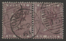 1856 Wmk Emblems 6d Pale Lilac (Azure Paper) FU Horizontal Pair Cancelled By London 'WC/15' District Office Duplexes For - Other & Unclassified