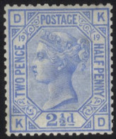 1880 Wmk Orb 2½d Blue Pl.19 KD, Wmk Inverted, Well Centred, Large Part O.g, Minor Gum Wrinkles, SG.142wi, Cat. £2100 - Other & Unclassified