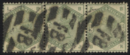 1883-84 1s Dull Green Horizontal Strip Of Three, Used With Heavy 'FB' Obliterators, Centred To Left, A Few Tones, Good C - Altri & Non Classificati