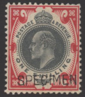 1902 DLR 1s Dull Green & Carmine Optd SPECIMEN Type 16, Fine M, SG.257s, Cat. £400 (1) - Sonstige & Ohne Zuordnung