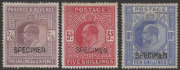 1902-10 DLR 2/6d, 5s & 10s Each Optd SPECIMEN Type 16 M, 2/6d Gum Toned, From SG.260s/5s, Cat. £1300 (3) - Sonstige & Ohne Zuordnung