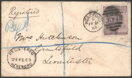 1883 Registered Cover From Hereford To Leominster Franked 3d Reddish Lilac Postal Fiscal SG.F16 Tied Hereford Duplex, Ob - Sonstige & Ohne Zuordnung