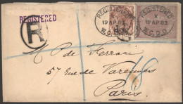 1883 Registered Envelope From London To Paris (sent By Stanley Gibbons - Embossed Seal On Reverse) Franked By 3d Lilac P - Altri & Non Classificati