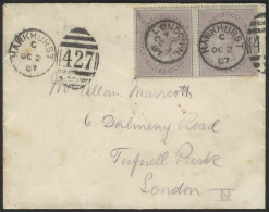 1887 Cover From Hawkhurst To London Franked 1d Reddish Lilac Postal Fiscal - Fine Horizontal Pair Right Hand, Stamp Canc - Sonstige & Ohne Zuordnung
