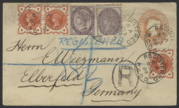 1889 1d Pink Envelope Registered From London To Germany Uprated With 1d Fiscal Type L20 1d Lilac Also Added QV ½d Vermil - Altri & Non Classificati