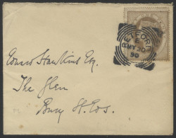 1890 Envelope To Bury St. Edmunds Franked Draft One Penny Ochre Postal Fiscal SG.F2 Tied By Fine Bedford Squared Circle, - Autres & Non Classés