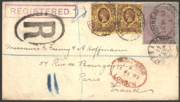 1892 Registered Cover To Paris Franked By 1d Lilac Postal Fiscal SG.F9 And Two 3d Jubilee's Tied By Registered Ipswich O - Other & Unclassified