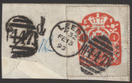 1893 Inland Revenue 1s Vermilion On Small Part Envelope Used To Pay Postage, Tied By Leeds '447' Duplex, Dated Feb.13.93 - Altri & Non Classificati