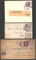 1893-95 Three Covers To London, Wigan & Cambridge Bearing Fiscal Stamps Used To Pay Postage Incl. 3d Reddish Lilac Tied  - Altri & Non Classificati