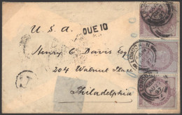 1897 Cover From London To Philadelphia Franked 1d Reddish Lilac Postal Fiscal (3) SG.F9, Tied London Double Ring C.d.s's - Other & Unclassified