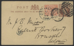 1881 ½d Brown Postcard Brighton To Brussels Uprated With A Fine ½d Orange Telegraph Lett EF Tied Brighton Duplex De.11.8 - Other & Unclassified